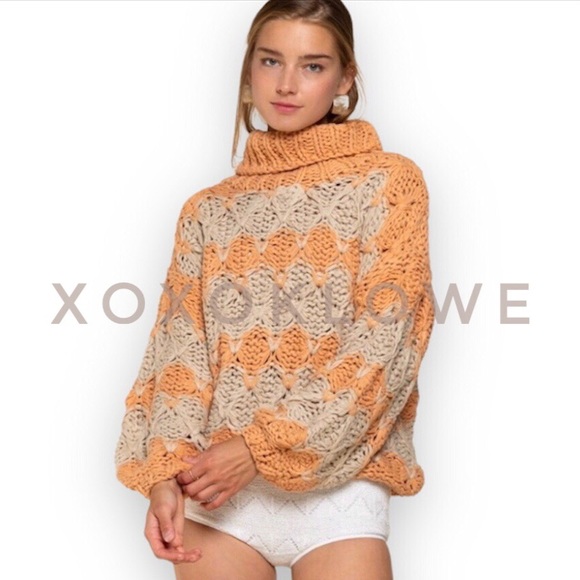 POL Pumpkin Spice Chunky Knit Turtleneck Sweater | Handmade Luxe Cozy - Picture 5 of 14